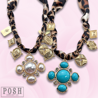 Leopard print scarf charm necklace