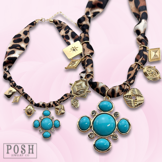 Leopard print scarf charm necklace