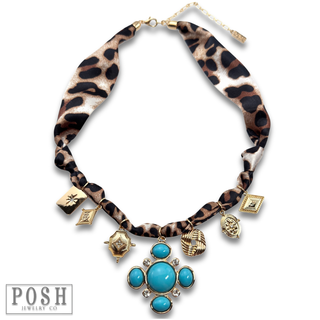 Leopard print scarf charm necklace