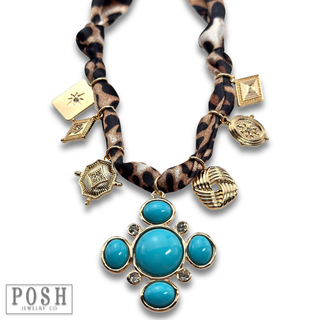 Leopard print scarf charm necklace