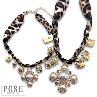 Leopard print scarf charm necklace