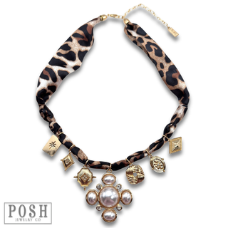 Leopard print scarf charm necklace