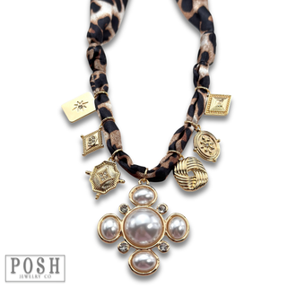 Leopard print scarf charm necklace