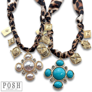 Leopard print scarf charm necklace