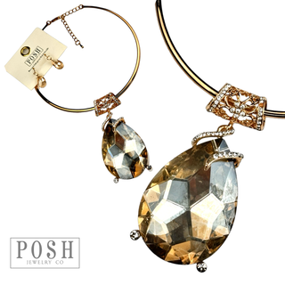 Statement rhinestone teardrop choker necklace set