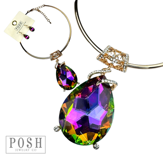Statement rhinestone teardrop choker necklace set