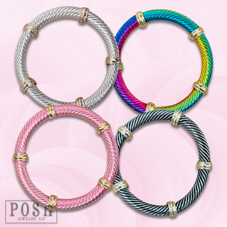 Cable wire stretch bangle bracelet