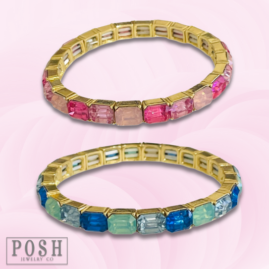 Rectangle rhinestone stretch bracelet