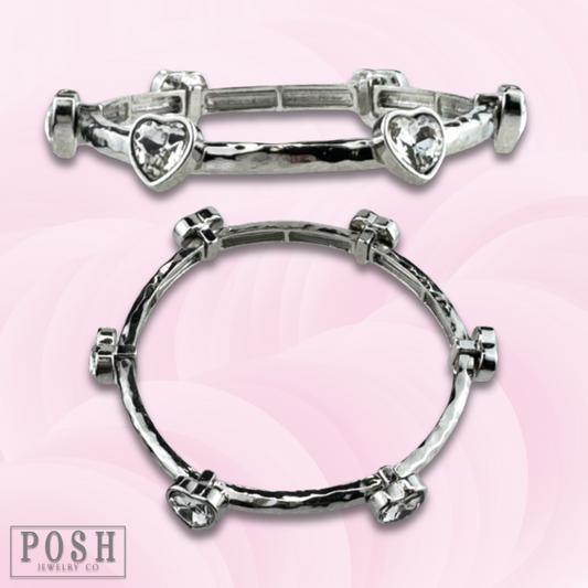 Rhinestone heart stretch cuff bracelet