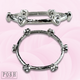 Rhinestone heart stretch cuff bracelet