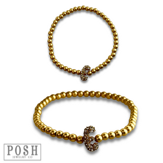 Bead bracelet with rhinestone inital