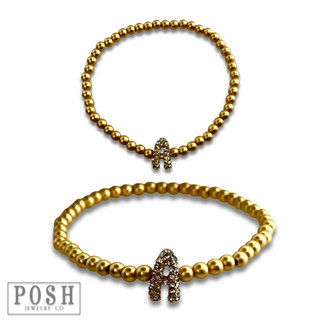 Bead bracelet with rhinestone inital