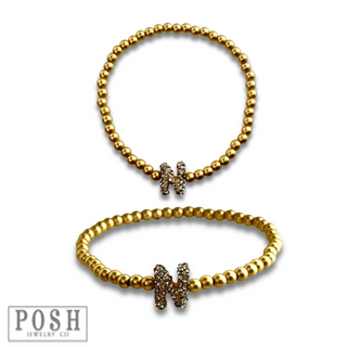 Bead bracelet with rhinestone inital