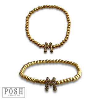 Bead bracelet with rhinestone inital