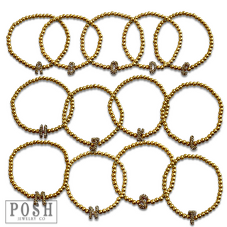 Bead bracelet with rhinestone inital
