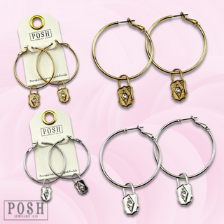 Hoop earring with lock charm