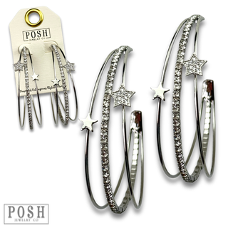 Triple hoop rhinestone and star earring