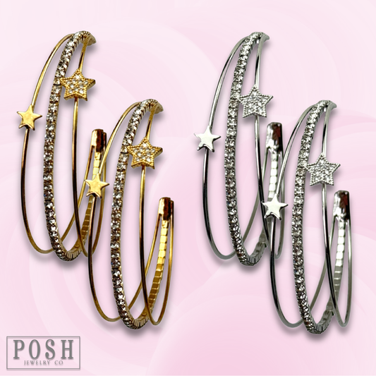 Triple hoop rhinestone and star earring, last call