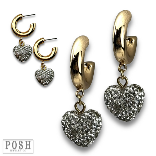 Pave heart hoop earring, last call