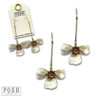 Three-petal flower on bar earring