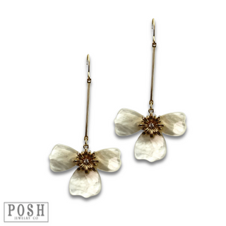 Three-petal flower on bar earring