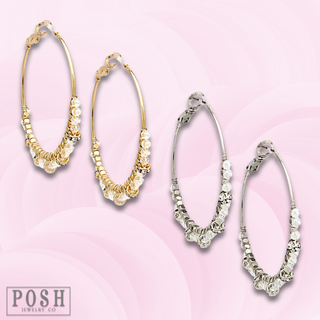 Clear bead and rhinestone rondelle wrapped hoop earring, last call