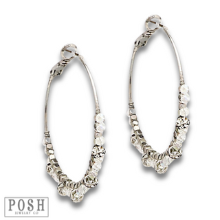 Clear bead and rhinestone rondelle wrapped hoop earring, last call