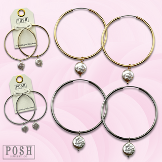 Coin pearl on hoop earring, last call