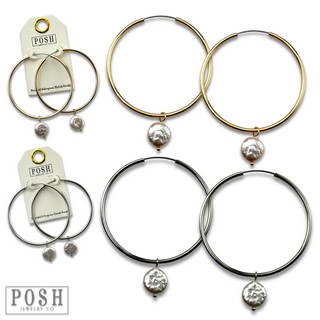 Coin pearl on hoop earring, last call