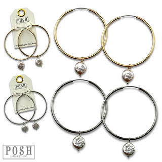 Coin pearl on hoop earring