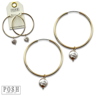 Coin pearl on hoop earring