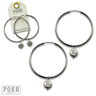 Coin pearl on hoop earring, last call