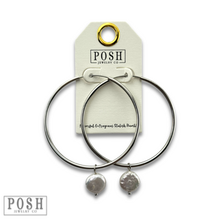 Coin pearl on hoop earring, last call