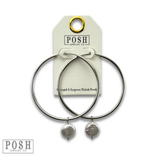 Coin pearl on hoop earring