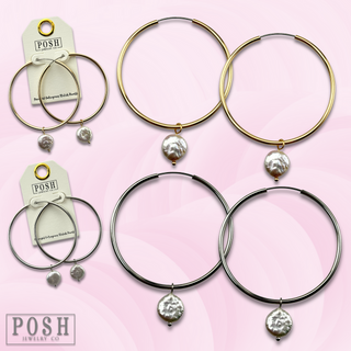 Coin pearl on hoop earring