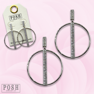 Circle with rhinestone bar and post earring, last call