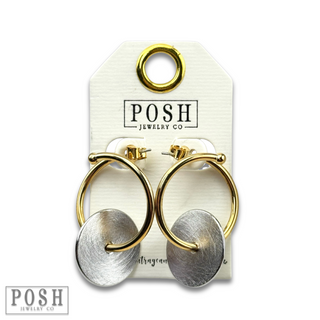 Gold hoop and silver disc earring, last call