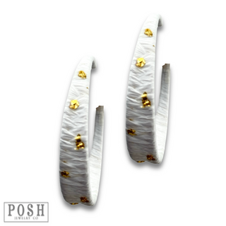 Woven gold flecked raffia hoop earring