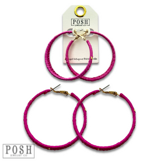 Woven gold flecked raffia hoop earring