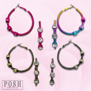 Cable hoop earring with crystal stones, last call