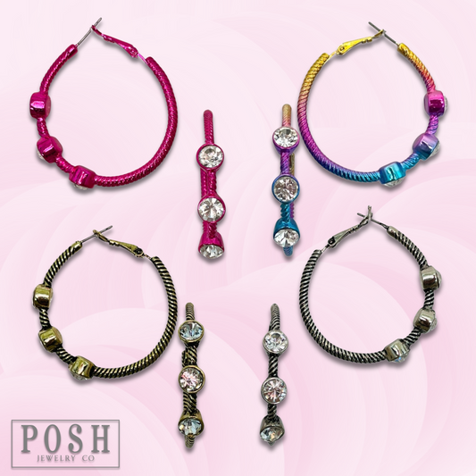 Cable hoop earring with crystal stones, last call
