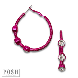 Cable hoop earring with crystal stones, last call