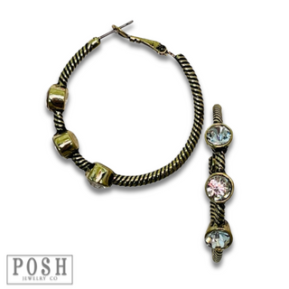 Cable hoop earring with crystal stones, last call