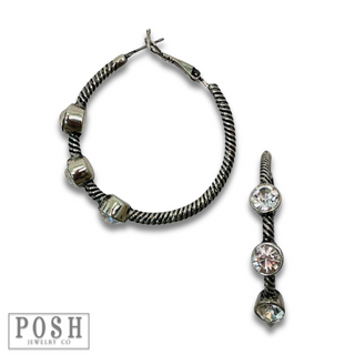 Cable hoop earring with crystal stones, last call