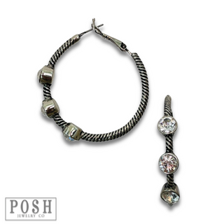 Cable hoop earring with crystal stones