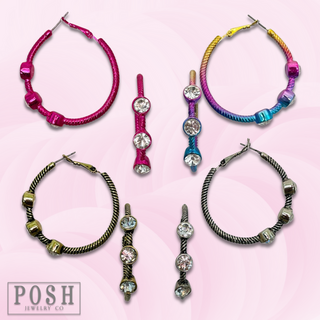 Cable hoop earring with crystal stones