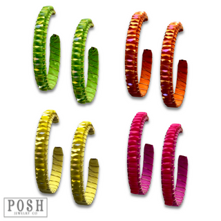 Hoop earring with wrapped crystal beads