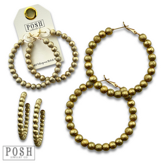 Gold metal bead hoop earring