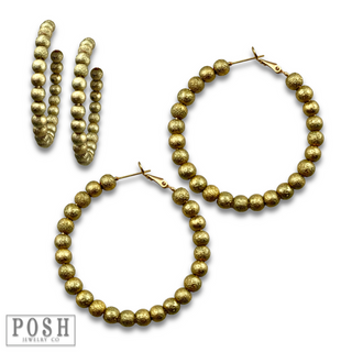 Gold metal bead hoop earring