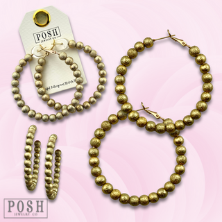 Gold metal bead hoop earring, last call